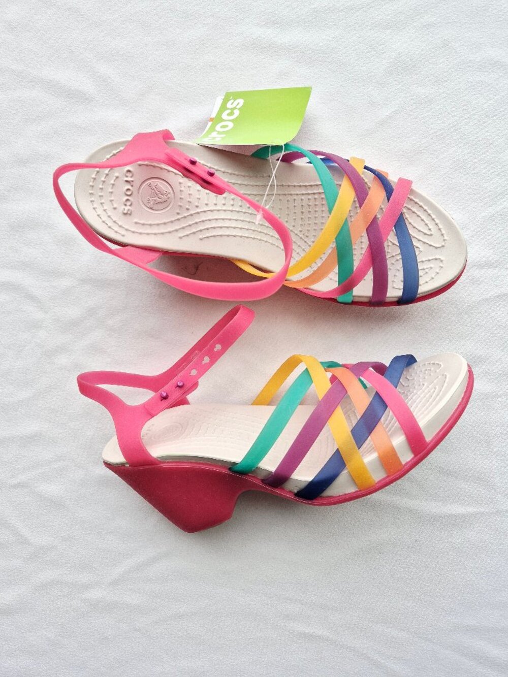NEW CROCS Huarache 3" Wedge Sandal Comfort Multi-Candy Pink Adjustable Strap